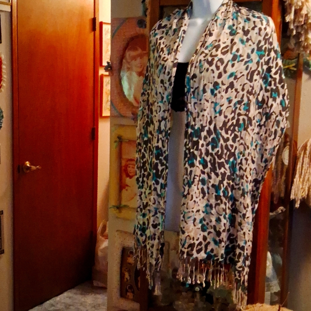LONG,Vintage,Multicolored,Fringed Scarf/Wrap/Shawl/Over Jacket,OS